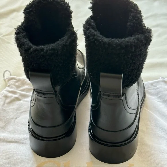 Chloe Roy Shearling-Lined Leather Black Ankle Boots Size 36.5 - Picture 4 of 14